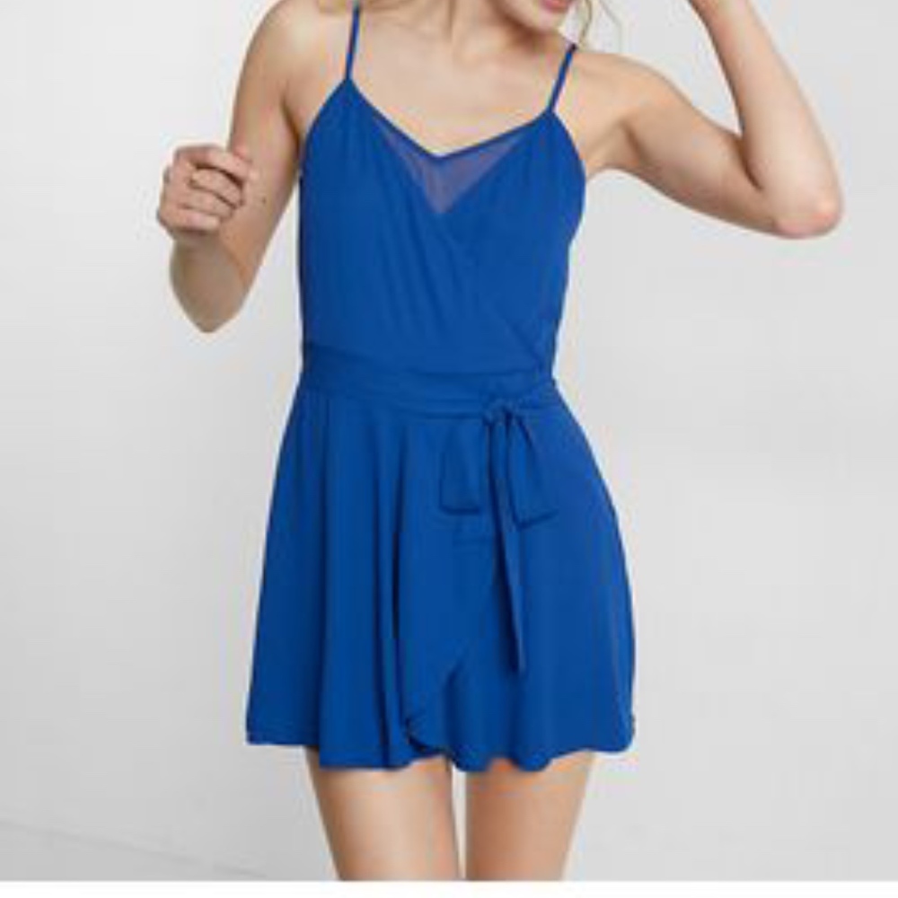 Blue express faux wrap chiffon romper size 0